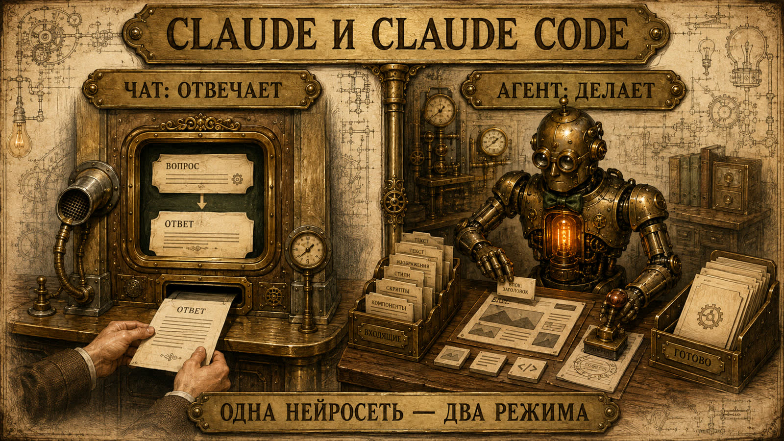 Claude и Claude Code: чат отвечает — агент делает. Одна нейросеть, два режима