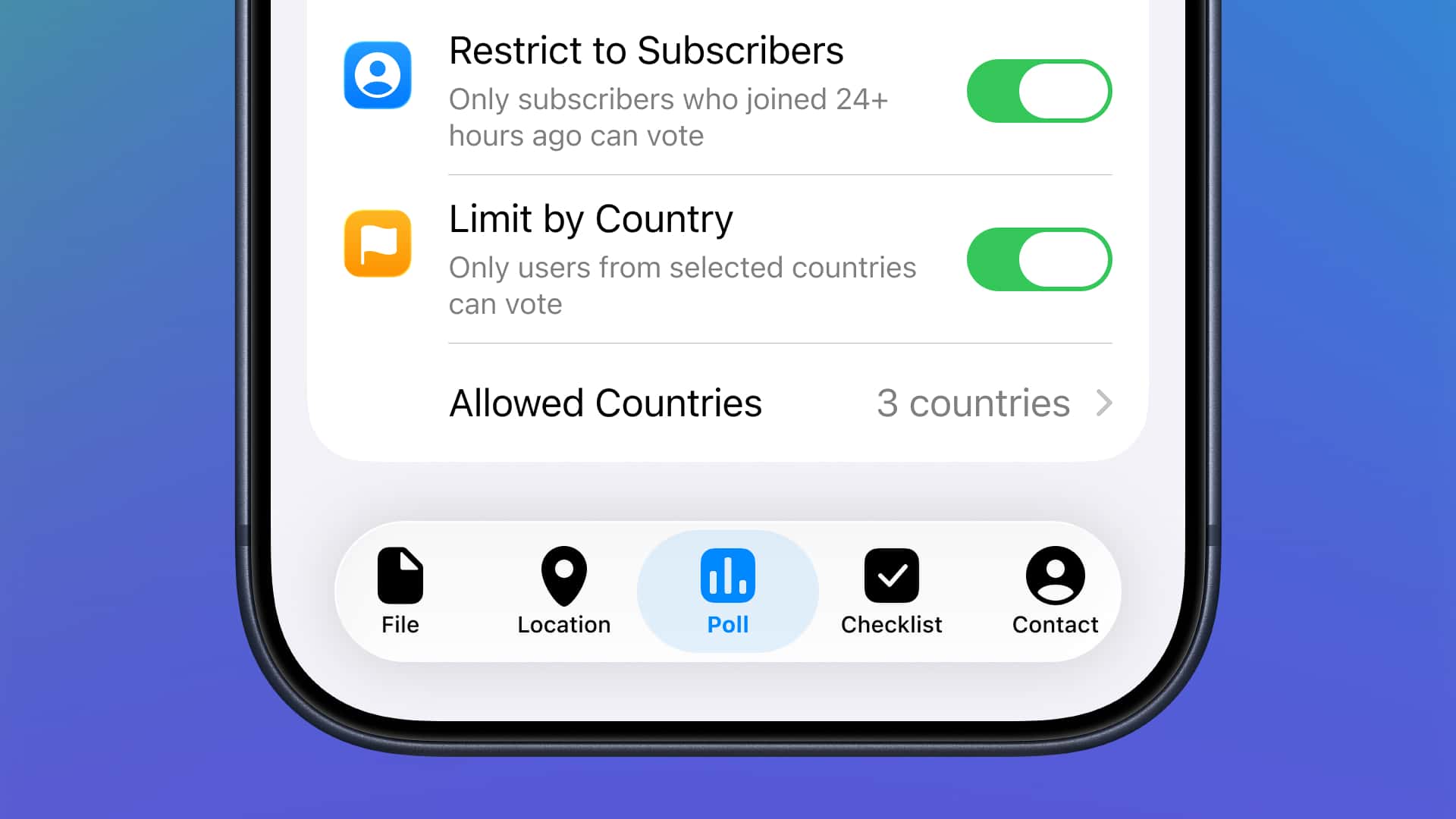 Настройка ограничений участников опроса в Telegram